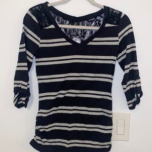 Striped Lace 3/4 Sleeve Top